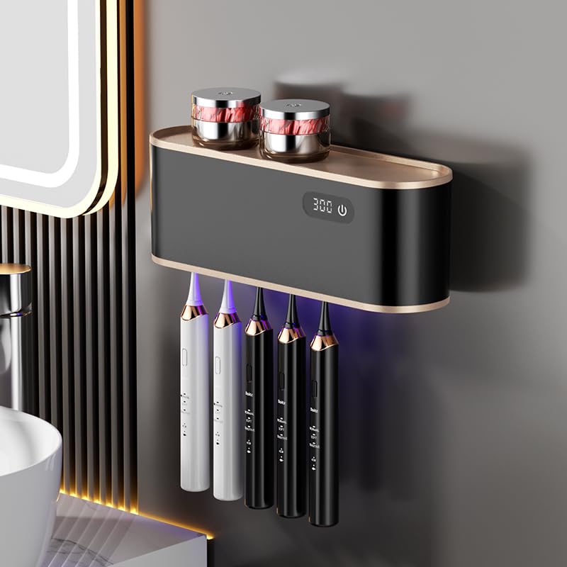 Sterylizator uchwyt na szczoteczki do zębów UV, sterylizator do elektrycznej szczoteczki do zębów, ładowanie USB, organizer na szczoteczkę do zębów, na 5 szczoteczek do zębów, 70 dni na jednym