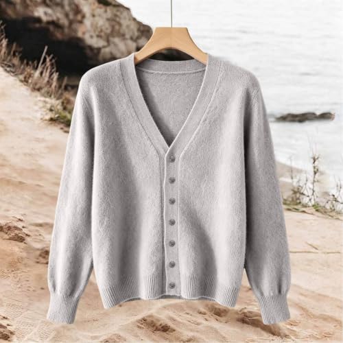 PXQIRMR Cardigan Sweaters for Women V Neck Button Up Knit Cardigan Gray - image 3