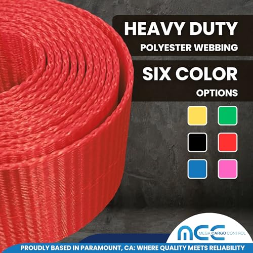 Image of Mega Cargo Control 2 inch x 10 Foot | Car Tie Down Tire Straps for Trailers Auto Tow Car Hauler Wheel Net | 2 inch x 120 inch Winch Lasso (Red, 4 - Pack) - USA