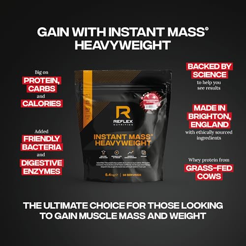 Reflex Nutrition Instant Mass Heavyweight - Mass Gainer - Over 1000 Kcal per Serving, 60g Protein, Creatine - High Calorie Post Workout or Before Bed Protein Shake (Strawberries & Cream, 5.4 kg) - Image 3