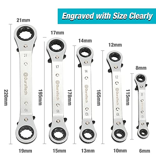 DURATECH 5 stuks ratelsleutels met dubbele ring - 6 mm - 21 mm - met draagtas - Afbeelding 4