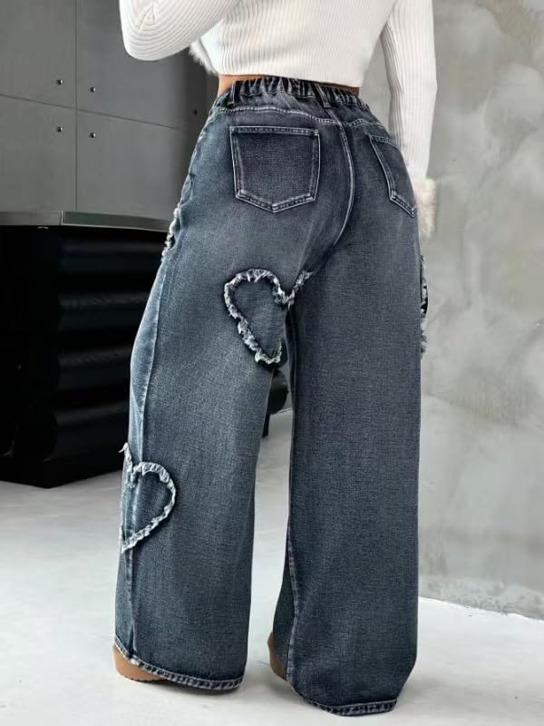Wide Leg Jeans for Women Trendy Heart Low Waisted Denim Pants Baggy Streetwear Fit Trouser Jeans3