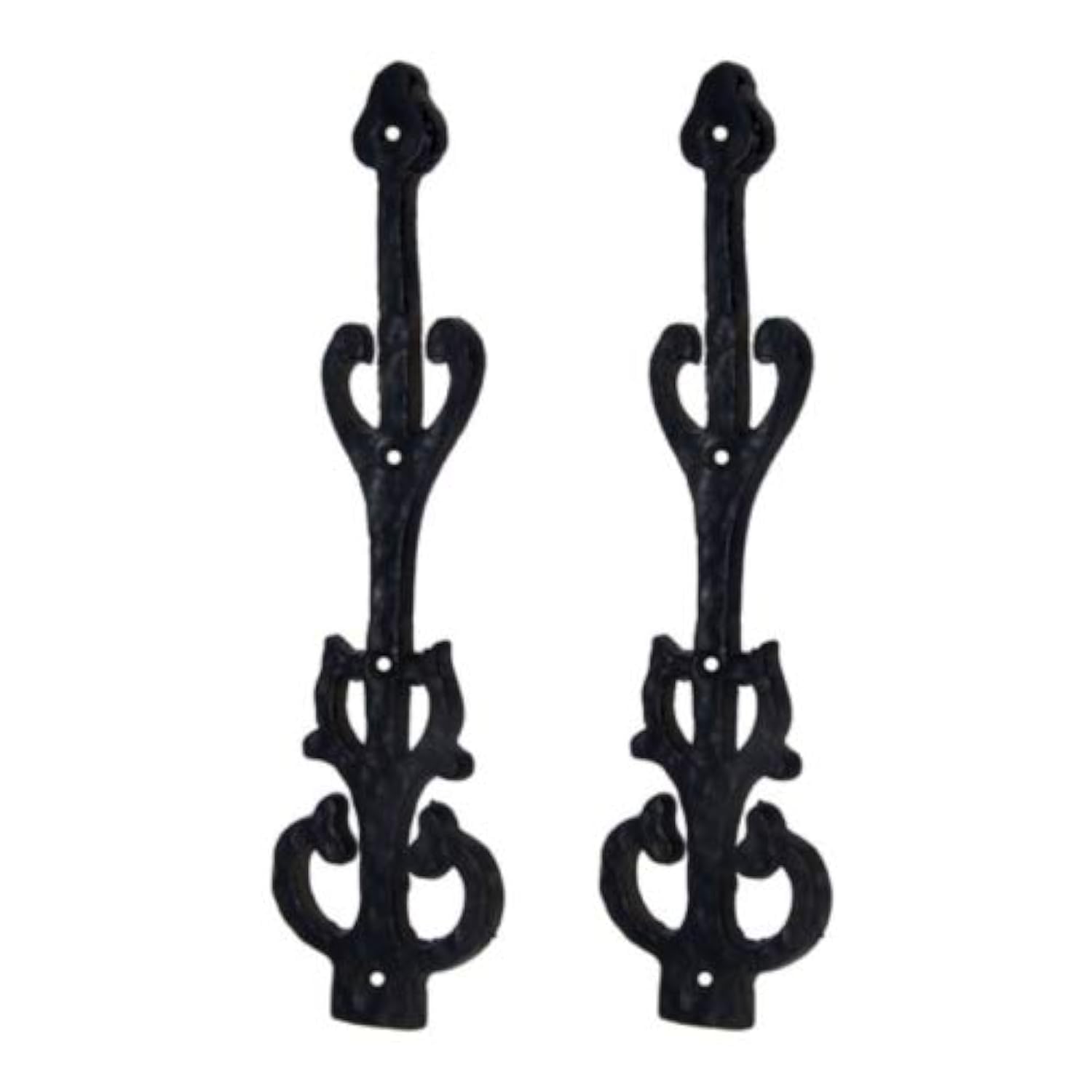 Adonai Hardware 10.9 Inch Izehar Heavy Duty Antique Cast Iron Strap False/Faux/Dummy Hinge Fronts (2 Pack, Black Powder Coated) for Vintage Barn Doors, Gates, Furniture, Garage, Shutters and Fences