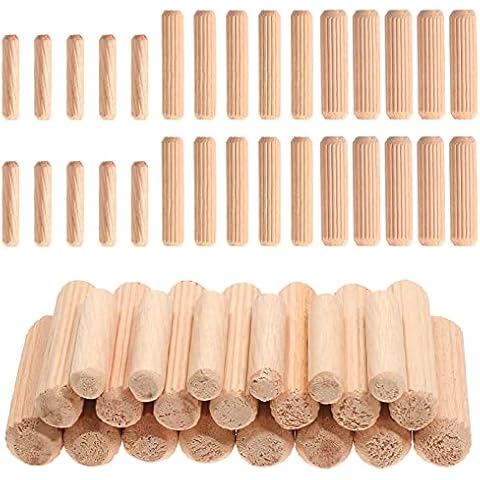 Faankiton 650 Pcs Assorted Wooden Dowels 6x30mm, 8x40mm, 10x40mm Hard Wood Grooved Plugs Furniture Woodwork Grooved Fluted Pin Craft Cover