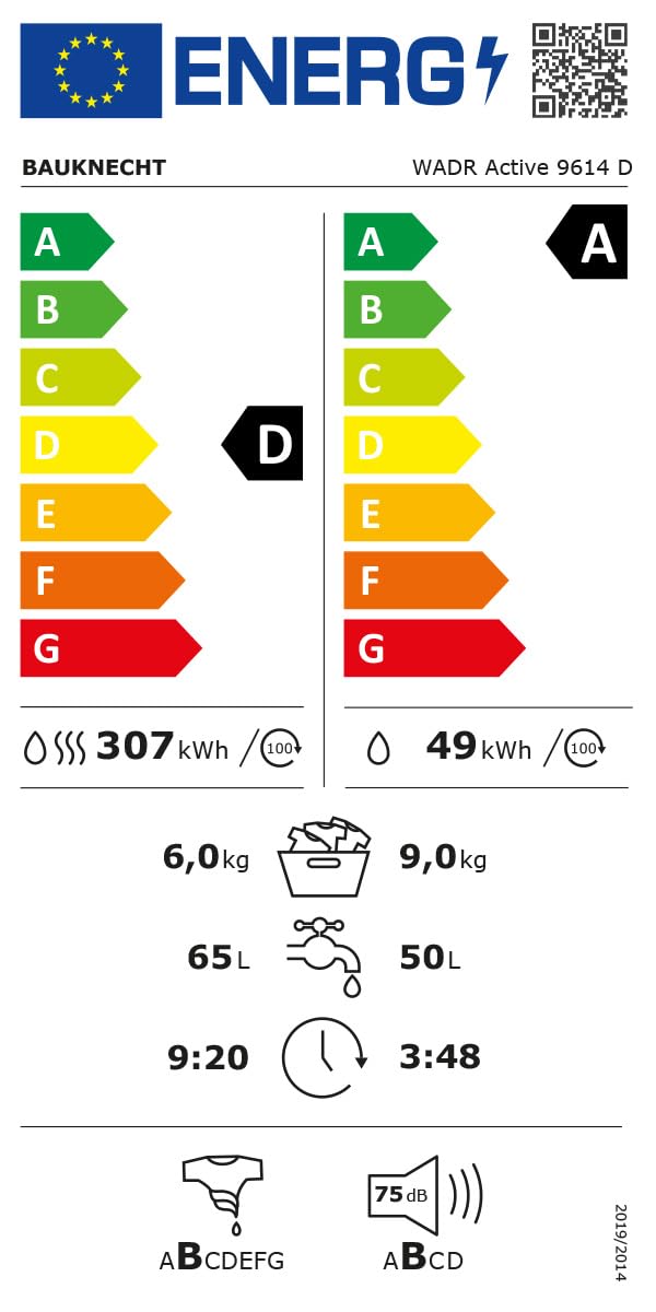 Bauknecht WADR ACTIVE 9614 D Waschtrockner, 9 kg Waschen, 6 kg Trocknen, Active Care Wash & Dry Technologie, Anti-Allergie-Programm, Wolle-Programm, Nachlegefunktion, Dynamic Inverter-Motor, Weiß