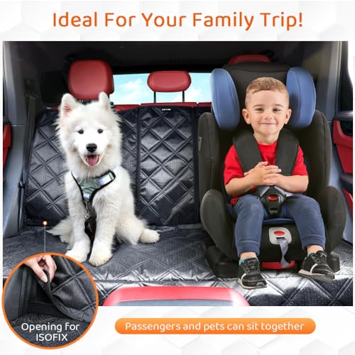 KYG Hundedecke Auto Rückbank, Wasserdicht Abnehmbarer Schutz, Hochwertiger auto Rücksitz Für Hunde, Isofix-kompatibel für die meisten Kleinwagen und Kompakt-SUVs Autositz Schoner Rückbank 128x58x45 cm