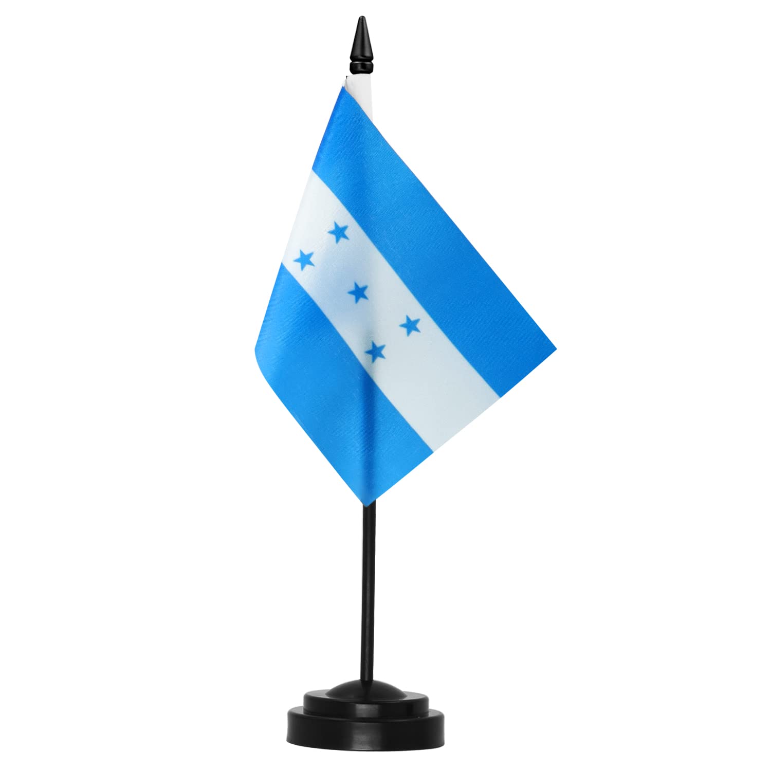 Anley Honduras Deluxe Desk Flag Set - 6 x 4 Inch Miniature Honduran HN HND Desktop Flag with 12" Solid Pole - Vivid Color and Fade Resistant - Black Base and Spear Top