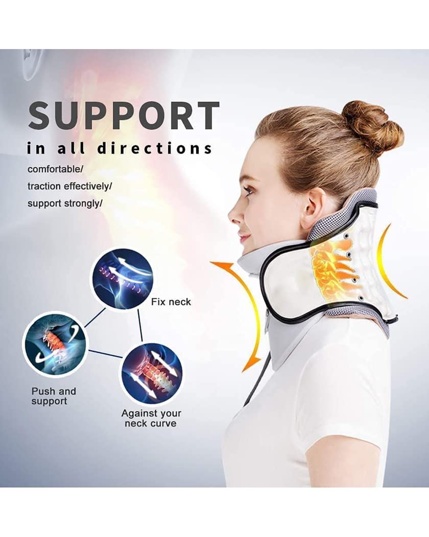 Dispositivo portátil de tracción del Cuello Cervical, Soporte para el Cuello Cervical Ajustable, fijador del Cuello Cervical inflado, Soporte para el Cuello para Artritis, Azul (Blanco)