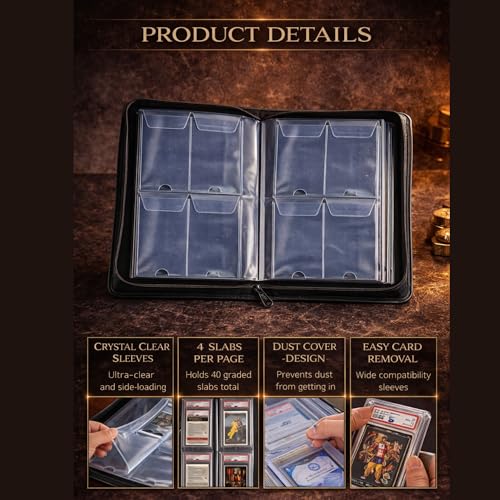 Image of AEXEL Graded Card Slab Binder 40 Slab Capacity Zippered Album for PSA, BGS & CGC Graded Trading Cards (Royal Red)