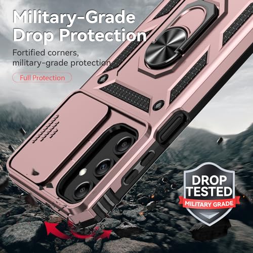 for Samsung Galaxy A15 5G Case with Slide Camera Cover HD Screen Protector [Military Grade 16ft. Drop Tested] Magnetic Ring Holder Kickstand Protective Phone Case for Galaxy A15 5G 2024, Rose Gold - image 4
