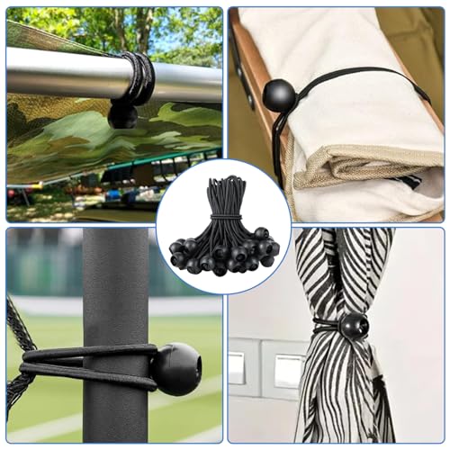 50er Pack Spanngummis mit Kugel – Planenspanner, Gummispanner, Zeltspanner, Gummiseil – Schwarze Gummiseil Expander Schlaufen mit Kunststoffkugel für Planen, Zelte und Tarps