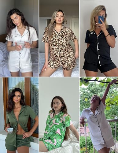 Image of Ekouaer Pajamas Set for Women Short Sleeve Sleepwear Button Down Pjs Soft 2 Piece Lounge Sets XS-XXXL