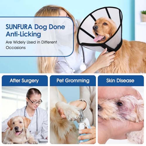 Image of Dog Cone, Soft Cone for Dogs to Stop Licking, Transparent Pet Recovery Collar with Detachable Clear Shield, Neck E-Collar Alternative for Small Breeds, Black S