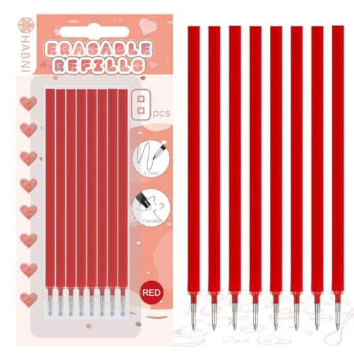 HABNI 8 Piezas Recambios Boligrafos Borrables Rojo, para Bolígrafos Legami, Recambios Borrables Canetas, Punta de 0,7 mm, Tinta Térmica, Envase Blister, Rojo