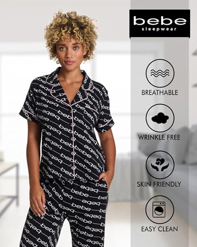 Image of bebe Womens 2 Piece Bridesmaid Pajamas Set Short Sleeve Button Down Shirt and Pants