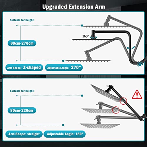 Pinwin 12'' Shower Head,Upgraded Rain Shower Head With 12'' Adjustable Extension Arm And 6-Setting Handheld Shower Head Combo,Powerful High Pressure Shower Spray Against Low Pressure Water,Matte Black #TOP2