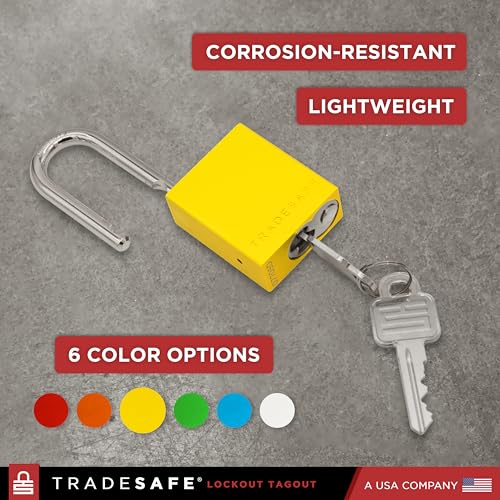 Image of TRADESAFE Lockout Tagout Locks Set - 10 Yellow Aluminum Loto Locks, Lock Out Tag Out Padlocks Keyed Alike, 2 Keys Per Lockout Padlock, OSHA Compliant