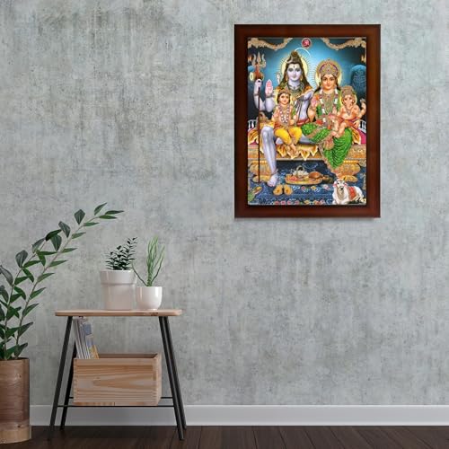 Image of CRAFT QUEST Shiv Parivar Religious Wood Wall Mount Rectangular Photo Frame With Acrylic Glass (Brown, 14 X 18 Inches)