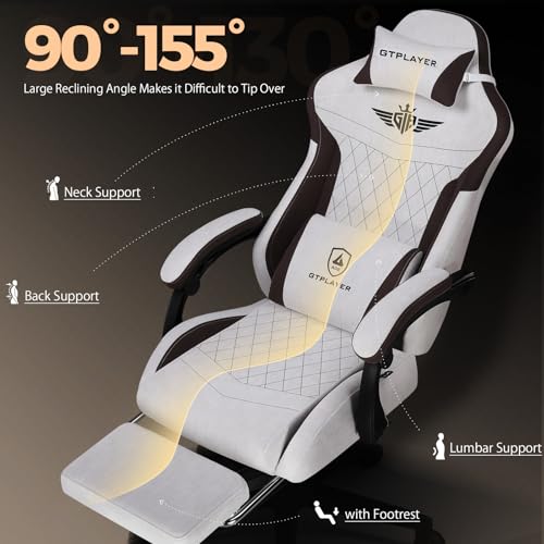 Image of GTPLAYER Gaming Chair with Footrest, Big and Tall Game Chair High Back Computer Office Chair with Lumbar Support for Adults, Ergonomic Swivel Games Chair with Cushion Gaming, Fabric Brown
