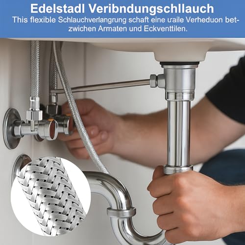 3 Stück 10/20/30cm Flexschlauch 3/8, 3/8 Verlängerung, Wasseranschluss Verlängerung, Anschlussschlauch Armatur, Wasserhahn Schlauch Für Küche Und Bad