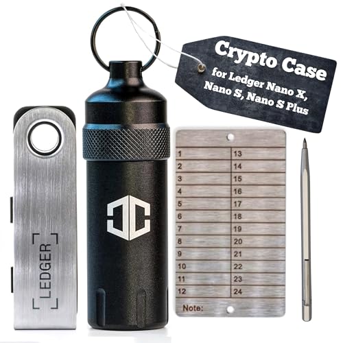 Aluminum Waterproof Case for Ledger Nano X, Nano S, Nano S Plus - Shockproof, Portable Hardware Cold Wallet for Ledger - 24 Word Seed Phrase Plate and Engraving Pen Included