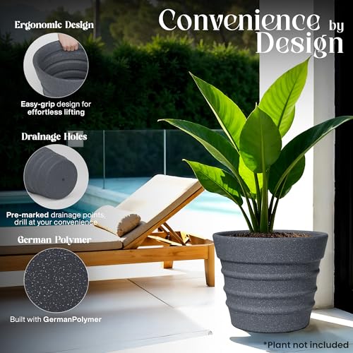 Image of YUCCABE ITALIA FOXB BR 18, 14, 12 INCH Grey Pots for Plants Highly Durable Lightweight Indoor Outdoor Flower Pot Gamla for Living Room, Balcony, Garden