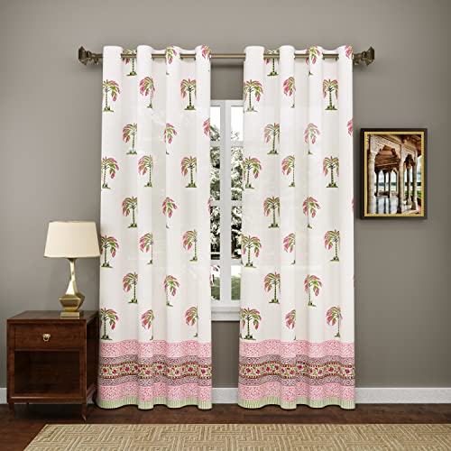 Image of BLOCKS OF INDIA Hand Block Printed Cotton Linen Daylight Door Curtain (Style 2, 7 Feetsemi Sheer, Grommet, Multicolor)
