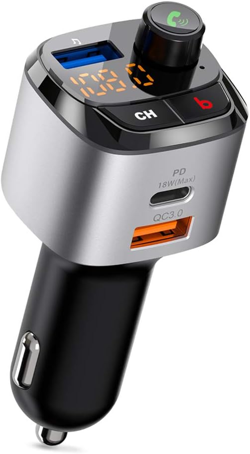 ZeaLife Bluetooth FM Transmitter for Car, USB-C PD 3.0 Car Adapter, Supports Siri, Hands-Free Calls, 18W QC 3.0 Deep Bass, 3 Charging Ports, Compatible with Smartphone, Tablet, Radio