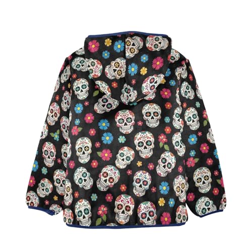 CHIFIGNO Sugar Skulls Flowers Black Boys Winter Jacket, Toddler Fleece Zip up Jacket Soft for Fall Winter Spring 3T2