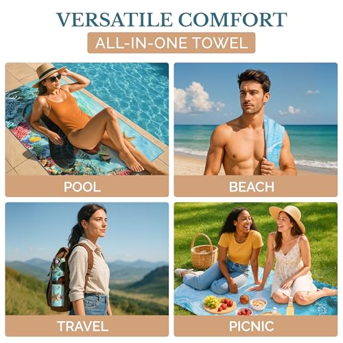 Casa Platino Extra große Strandtücher, 180 x 81 cm, 2 Stück, schnelltrocknend, sandfreie Mikrofaser-Handtücher, beidseitig bedruckt… – Ansicht 4