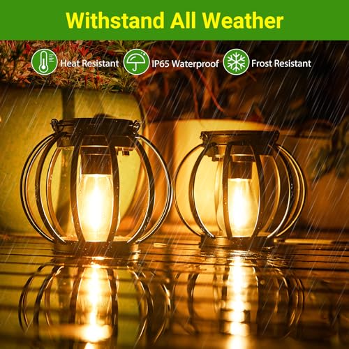 image for KOOPER Solar Lanterns Outdoor Waterproof, Upgraded Metal Hanging Solar