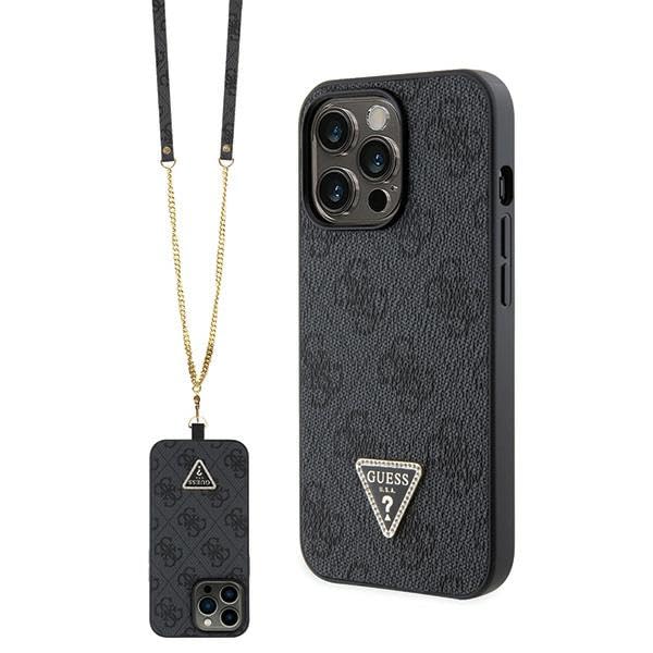 Guess GUHCP13LP4TDSCPK Coque pour iPhone 13 Pro/13 6,1" Noir Coque Rigide Crossbody 4G Metal Logo