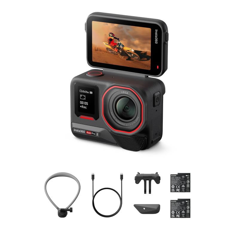 Image of Insta360 Ace Pro 2 POV Power Bundle Dual Battery - 8K Waterproof Action Camera Co-Engineered with Leica, 1 /1.3 inch Sensor, Dual AI Chip, Leading Low Light, Superior Audio, Flip Screen & AI Editing
