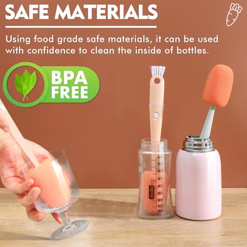 Image of Bottle Cleaning Brush 3 PCS Long Handle Bottle Brush 4 in 1 Detachable Multifunctional Sponge Bottle Brushes with Nipple Cleaning Brush and Bottle Gap Cleaner Brush (3PCS)