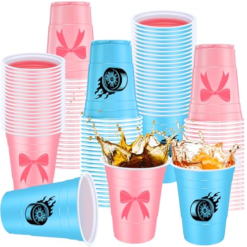 Qinyoung 60 Pcs Burnouts or Bows Gender Reveal Party Supplies 16 oz Burnouts or Bows Cups Pink and Blue Plastic Disposable Cups Western Gender Reveal Decorations for Baby Shower Party Beverage Drink