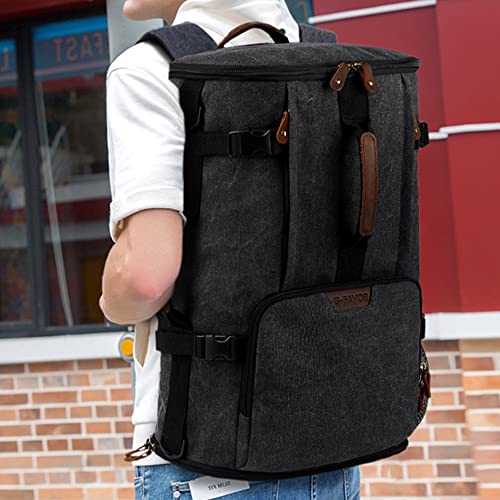 G-FAVOR Travel Backpack, 40L Vintage Canvas Rucksack Convertible Duffel Bag Carry On Backpack Fit for 17.3 Inch Laptop Bag (Black)