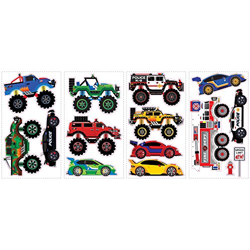 RoomMates SPD0004SCS New Speed Limit - Trucks Peel and Stick Wall Decals, Multicolor