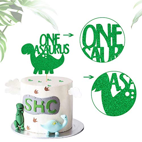 Unimall Dinosaur One Cake Topper Green Glitter First Birthday Cake Picks Cake Decoration For 1St Baby Boy Birthday Party Supply Decoration #TOP3
