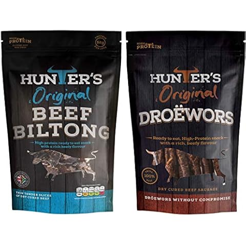 Hunters 500g Original Biltong and Droewors Combo - 250g Original Beef Biltong and 250g Original Beef Droewors Sticks, High Protein, Low Fat, Thin Tender Slices of Authentic Beef Biltong Cover