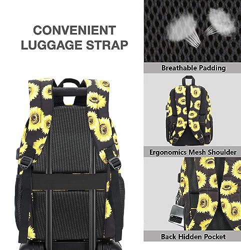 KEOFID classic carry-on travel backpack for men and women, Anti theft laptop backpack with USB charging port, work backpack, backpack for college, water resistent(Sunflower) - Thumbnail 7