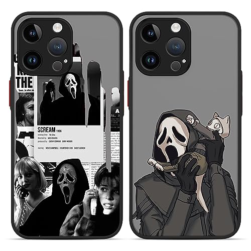 2 × Transparent Phone Case for iPhone 14 Pro Max Clear Frosted Case 6.7",Scream Horror Movie Skull Printed Cases,Ghost Face Pattern Design for Women Girls Men Boys,Soft TPU Funda para iPhone14 Pro Max