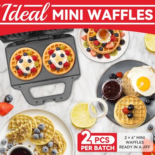 Image of SugarWhisk 4 Inch Double Mini Waffle Maker Machine, Chaffle Maker, Waflera Electrica, Small Waffle Iron for Waffles, Keto Chaffles, Hash Browns, Cookies, Grey