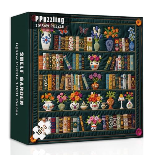 Rompecabezas Vintage Estantería de Libros 1000 piezas para adultos, Páginas de Flores Silvestres, Puzzle Botánico de Biblioteca miniatura 2