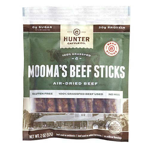HUNTER CATTLE CO. EST'D 2004 HC 100% Grass Fed Beef Jerky Sticks â€“- Moomaâ€™s Original Jerky Sticks 2 Pack â€“ Dry Aged Biltong Keto Jerky - Made in USA - Paleo, No Sugar Added Healthy Snacks
