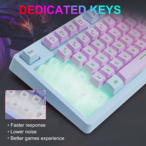 Huo Ji Gaming Keyboard Usb Wired With Rainbow Led Backlit, Quiet Floating Keys, Mechanical Feeling, Spill Resistant, Ergonomic For Xbox, Ps Series, Desktop, Computer, Pc, Purple Blue #TOP5