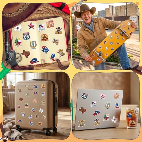 Image of Texas Pride Sticker Waterproof Vinyl Strong Adhesion for Laptops | 2 Rolls Lone Star Route 66 State Outline Designs Easy Peel Stick for Water Bottle Scrapbook Travel Gear Texas Pride Decor