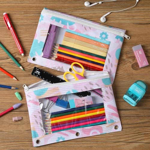 Image of Mr. Pen- Pencil Pouch for 3 Ring Binder, 2 Pack, 10 inchx6.75 inch, Smooth Zipper | Clear Window, Large Capacity Pencil Case with 3 Reinforced Grommets for School, Office, Supplies Storage | Clear Window, Large Capacity Pencil Case with 3 Reinforced Grommets for School, Office, Supplies Storage