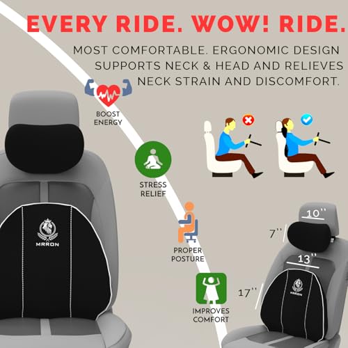 Image of MRRON Series Memory Foam Neck Rest & Lumbar Support for Car or Office Chair, Neck Pillow Kit Designed Ergonomically for Extra Support (Black, Spine Support)