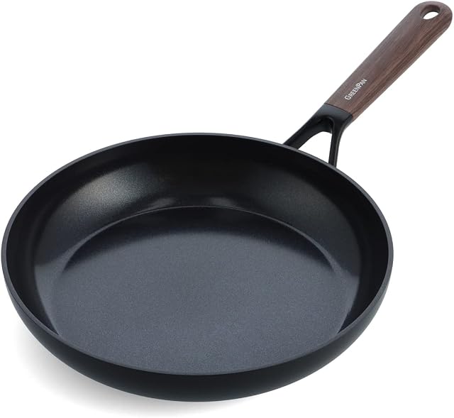 GreenPan Eco-Smartshape zdrowa ceramiczna nieprzywierająca patelnia 28 cm, ciemne drewno, nie zawiera PFA, nadaje się do mycia w zmywarce, czarna
