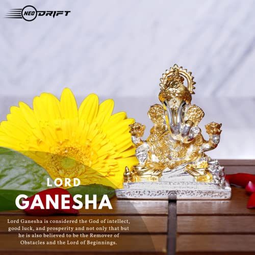 Image of Neodrift Ganesh Idol for Car Dashboard (Real 24kt & 999 Silver Plated, Dual-Tone Gold & Silver) (Model ND13) - Enhance Your Drive